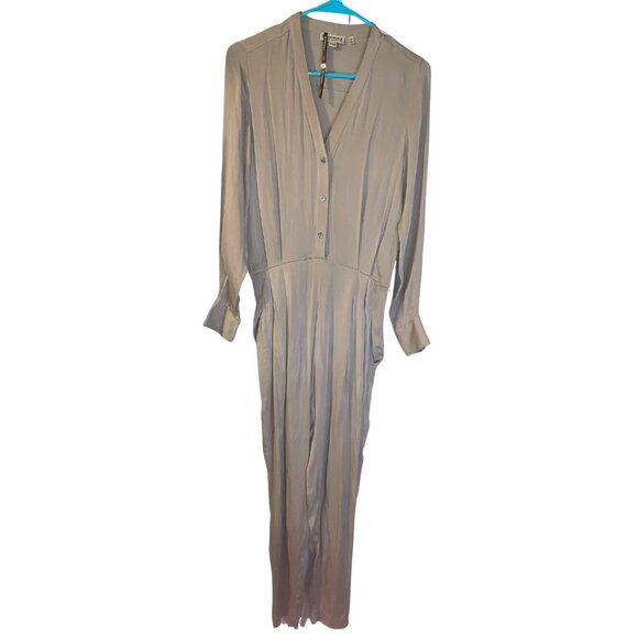 REPEAT Women's Silk Stretch Jumpsuit Size XS Tan Neutral FAIR Condition Upcycle - Picture 1 of 11